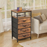 Huuger Night Stand with Charging Station, Set of 2, 4 Drawer Dresser for Bedroom, Bedside Table, 33.9 Inch Tall Nightstand with Open Shelf, End Table, for Closet, Entryway, Bedroom, Rustic Brown Huuger