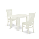 East West Furniture Norden 3 Piece Modern Set Contains a Rectangle Wooden Table with Dropleaf and 2 Dining Chairs, 30x48 Inch, Linen White East West Furniture