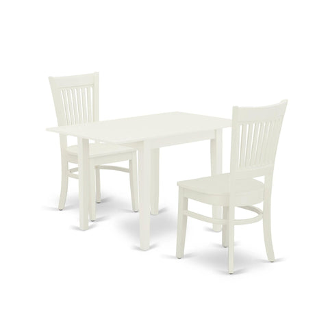 East West Furniture Norden 3 Piece Modern Set Contains a Rectangle Wooden Table with Dropleaf and 2 Dining Chairs, 30x48 Inch, Linen White East West Furniture