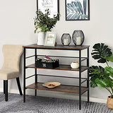 HOMCOM 3-Tier Console Table Industrial Style Storage Metal Wooden Shelf with a Robust Multi-Functional Design & Adjustable Feet, Black HOMCOM