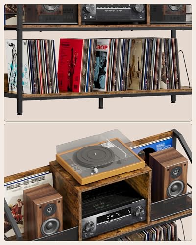 CHOEZON 43" Vinyl Record Storage Holder, Large Record Player Table, Holds up to 400 Albums, Vinyl Record Player Display Stand, Removable Dividers, for CD, Audio Equipment Storage, Rustic Brown TCW77BF CHOEZON