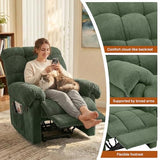 Comfy Recliner Chair for Elderly Seniors Adults, Overstuffed Manual Recliner, Ergonomic Back Pain Relief w/Pockets, Reading Apt Bedroom Living Room, Birthday Gift, Green