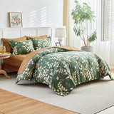 AIKASY 6-Piece Comforter Set Bed in a Bag, Twin Size, Green Leaf Pattern - Bedding Set with Comforter, Pillow Shams, Fitted Sheet, and Pillowcases - Soft and Cozy All-Season Bedding (Green) AIKASY