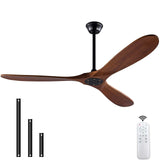 XBIBI 60 Inch Ceiling Fans Without Light, Solid Wood Ceiling Fan No Light with Remote and 3 Wood Blades,6 Speed Quiet DC Motor Indoor Outdoor Ceiling Fans for Patio, Living Room, Bedroom, Office XBIBI