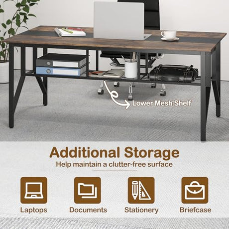 Giantex 6 FT Conference Table for 6-8 People, Modern 71" L x 38" W Large Meeting Table with Storage Shelf & Cable Grommet, Rectangle Conference Room Table for Office, Boardroom, Rustic Brown (1) Giantex