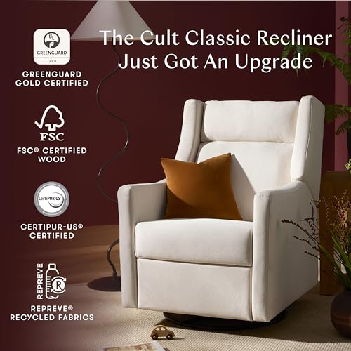babyletto Kiwi Plus Electric Power Glider Recliner Nursery Chair w/USB Ports - Water & Stain Resistant Glider Rocking Chair for Nursery - GREENGUARD Gold Certified 270° Swivel Rocker Recliner - Cream babyletto