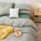 mixinni Green Gingham Comforter Set Queen, Plaid Comforter Set 3 Pieces 1 Green Grid Comfoter with 2 Pillow Cases for All Seasons, Soft Fluffy Modern Grid Pattern Printed Bedding-Queen Size mixinni