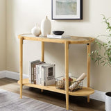 RUSTOWN Rattan Console Table, 2-Tier Boho Entryway Table with Tempered Glass Top and Wood Legs,Mid Century Modern Sofa Table for Hallway, Entryway, Living Room (Natural) RUSTOWN