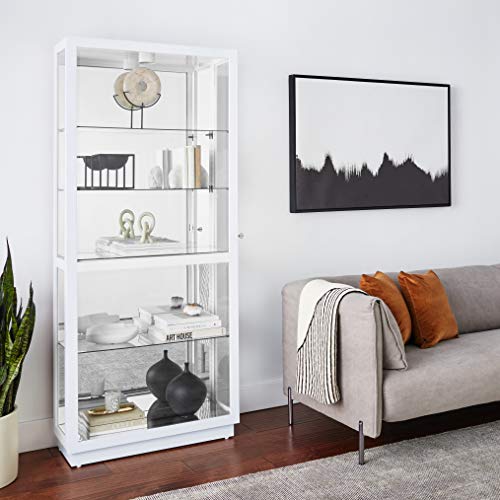 Howard Miller Jayden IV Curio Cabinet 680-574 – Hand-Rubbed Gloss White Finish Home Decor, Four Glass Shelves, Five Level Display Case, Locking Slide Door, LED Light Switch