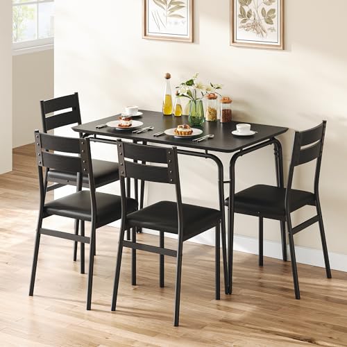 GAOMON 5-Piece Dining Table Set, Sturdy Wooden Square Table and Chair Breakfast Table Set for 4 Person,for Home or Commercial Dining Room,Black GAOMON