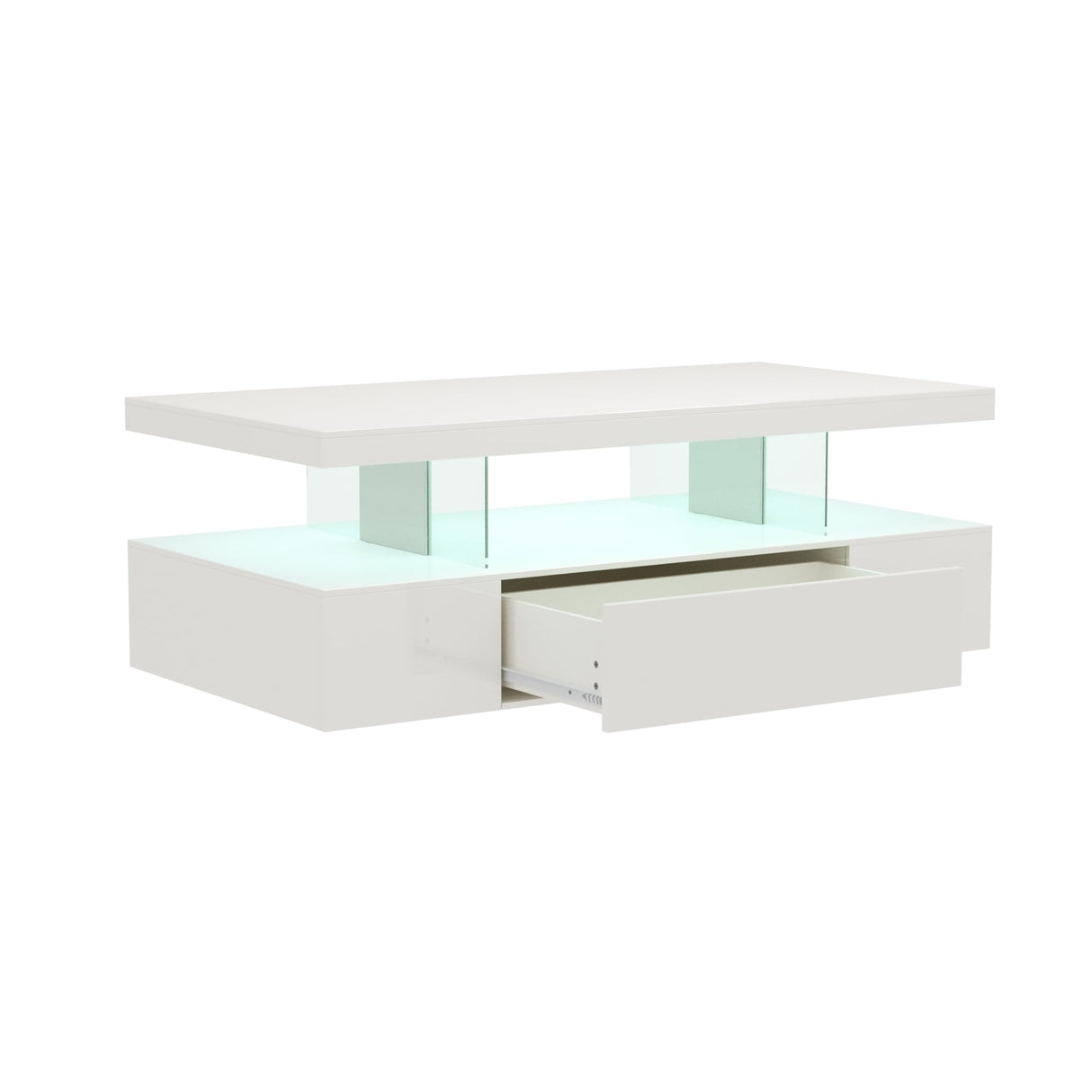 ChooChoo Modern LED Coffee Table, High Glossy Coffee Table with Drawer, Coffee Table with Storage for Living Room, Bedroom, White ChooChoo