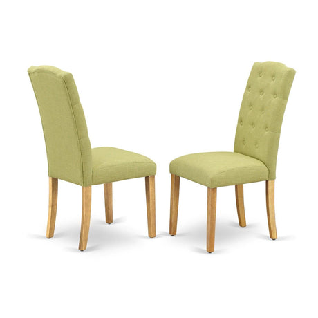 East West Furniture CEP4T07 Celina Parson Dining Room Chairs - Button Tufted Limelight Linen Fabric Upholstered Chairs, Set of 2, Oak East West Furniture