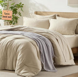 Homelike Moment Queen Comforter Set with Sheets, 7 Piece Beige Comforter Set Queen Size, Full Size Bed in a Bag Lightweight and Machine Washable Homelike Moment