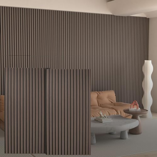 Elvone 2PCS Wood Wall Panels, 3D Fluted Sound Absorbing Slat Wall Paneling in Walnut, Wood Finish Sound Proof for Wall and Ceiling 47.2" x23.6"/ Elvone