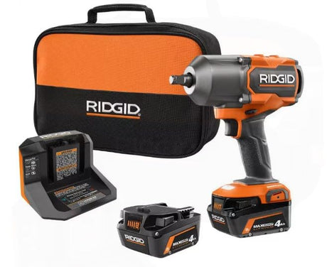 RIDGID 18V Brushless Cordless 4-Mode 1/2 in. High-Torque Impact Wrench Kit with (2) 4.0 Ah Lithium-Ion Batteries and Charger RIDGID