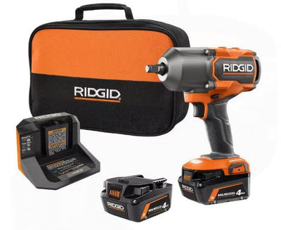 RIDGID 18V Brushless Cordless 4-Mode 1/2 in. High-Torque Impact Wrench Kit with (2) 4.0 Ah Lithium-Ion Batteries and Charger