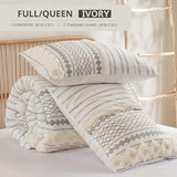 INK+IVY Comforter for Queen Size Bed, Chenille Tufted, Breathable Cotton Comforter Set Queen, All Season Modern Boho Comforter with Farmhouse Bedding Flare, 2 Matching Shams, Queen Ivory 3 Piece INK+IVY