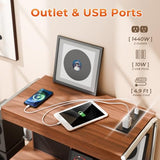 Large Record Player Stand with Sliding Door and Wheels,200 Vinyl Record Storage Cabinet, Record Player Table with Power Outlet & LED Light,Turntable Stand with Wood Legs for Living Room,Bedroom,Office MULEJYBO