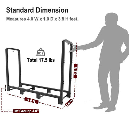 Artibear Firewood Rack Stand 4ft Heavy Duty Logs Holder for Outdoor Indoor Fireplace Metal Wood Pile Storage Stacker Organizer, Matte Black