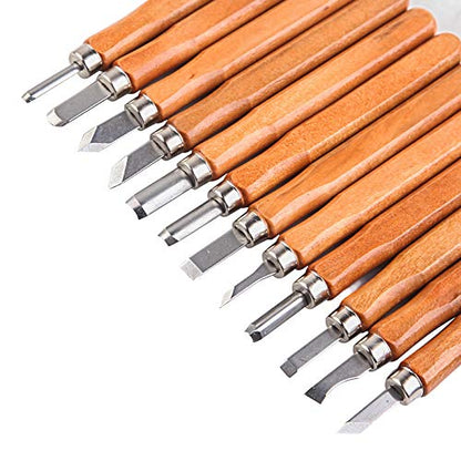 NTINGDE 12Pcs Wood Carving Tools Wood Carving Hand Chisel Tool Set Portable Woodworking Tool Kit Professional Woodworking Gouges Steel Full Size Wood Carving Knifes for Beginners and Professionals