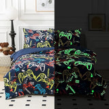 Aqzuxira Glow in The Dark Kids Comforter Set, 3 Pieces Gamepad Pattern Bedding Set Twin Size for Boys Girls Teen, 1 Comforter, 1 Pillowcase, 2 Pillow Shams Aqzuxira