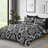 WONGS BEDDING 7 Pieces Comforter Set King Size, Black White Texture Bedding Set for All Season, Damask Soft and Breathable Bed in a Bag with Comforter, Flat Sheet, Fitted Sheet, Pillowcases & Shams WONGS BEDDING