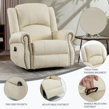 Montary Heavy Duty Manual Lift Recliner Chair with Heat Massage, Adjustable Footrest, Rocker & Swivel, Lay Flat Function in Breathable Leather Reclining Sofa Chair (White) Montary