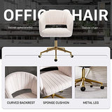Home Office Chair Swivel Velvet Desk Chair Accent Armchair Upholstered Modern Tufted Chairs with Gold Base for Girls Women Ergonomic Study Seat Computer Task Stools for Living Room(Cream) KCC