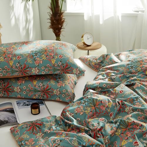 Ikawaapurry Comforter Set for Queen Size Bed Farmhouse Boho Bedding Sets Fluffy Lightweight Flowers Plants All Season 3 Pcs Comforter with 2 Pillow Shames Ikawaapurry