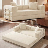 GRUSIGN 78 Inch Convertible Sofa Bed, 5-in-1 Futon Sofa Bed Pull Out Couch, Boneless Couch Bed for Living Room, Corduroy Boneless Couches for Bedroom, Apartment, No Assembly Sleeper Sofa Bed, Beige GRUSIGN