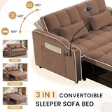 Sleeper Sofa Couch Bed with Phone Holder, Modern 3-in-1 Convertible Velvet Pull Out Loveseat Futon Sofa with USB & Type C Port & Cup Holder for Living Room Bedroom Office KINFFICT