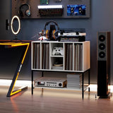 Giantex Record Player Stand with Charging Station, Turntable Stand with Storage Shelves Hold Up to 150+ Albums, Record Player Table with Metal Frame, Vinyl Record Storage for Music Living Room, White Giantex