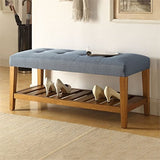 Acme Charla Wood and Fabric Bench in Blue and Oak Acme