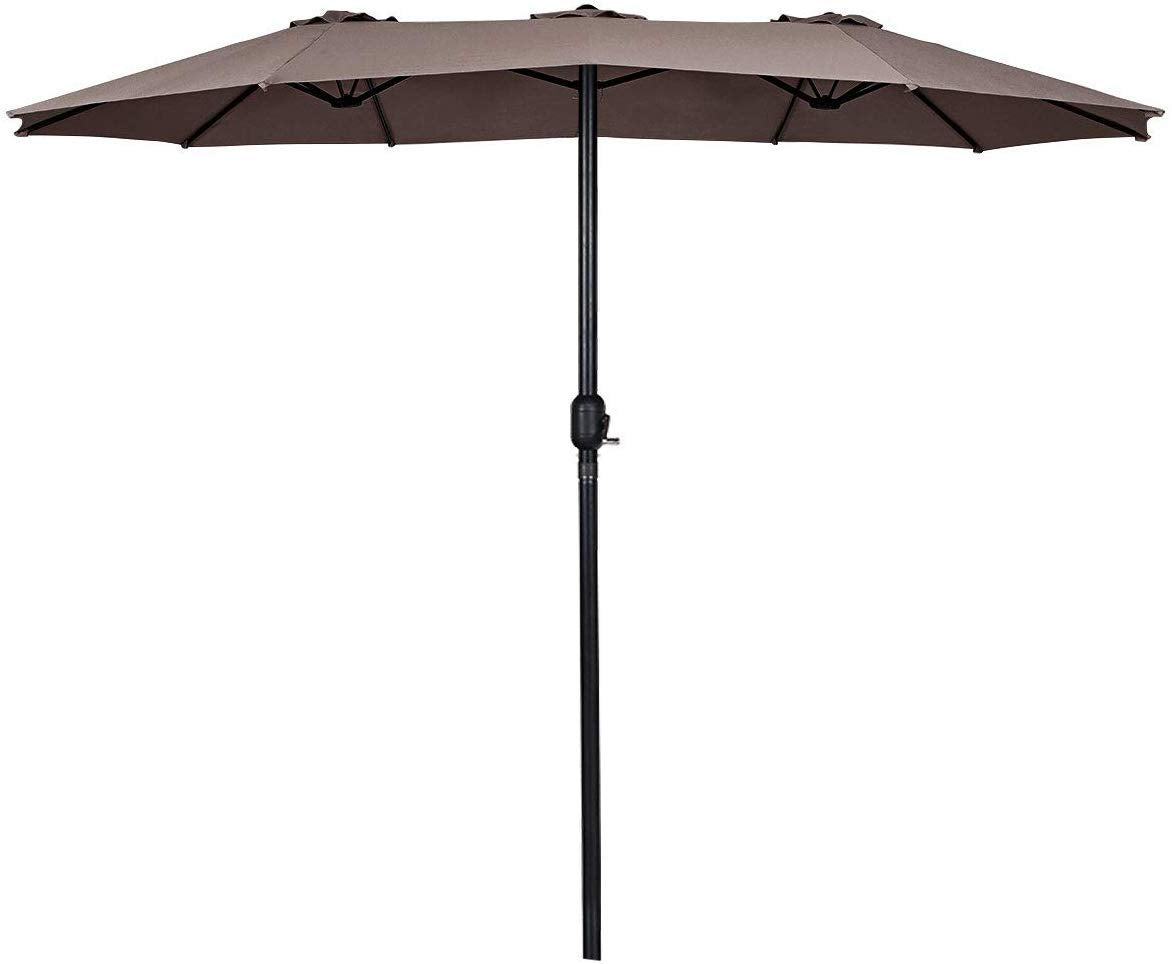 15x9 Ft Double Sided Outdoor Umbrella, Market Table Umbrella w/Crank, Patio Umbrella Extra Big for Beach/Poolside/Backyard/Campsite, Tan outdoor basic