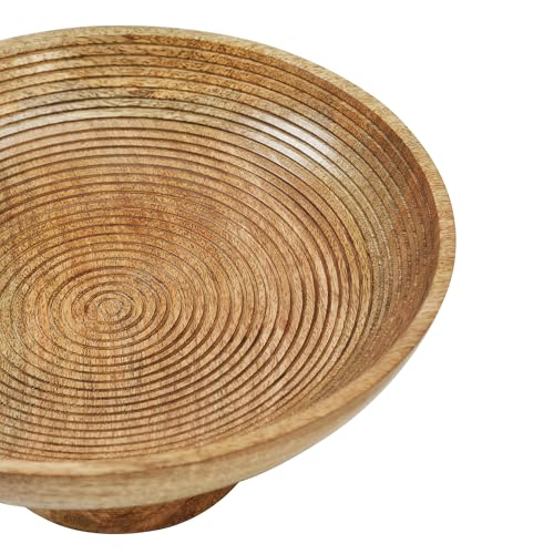 VHC Brands Ribbed Natural Wooden Fruit Bowl 5.5x12x12, Kitchen Decor, Decorative Wooden Pedestal Bowl, Perfect Centerpiece for Table, Island, or Counter - WoodArtSupply