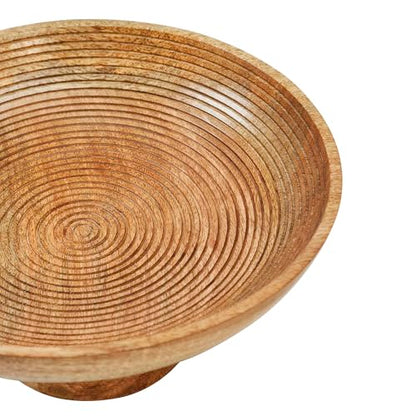 VHC Brands Ribbed Natural Wooden Fruit Bowl 5.5x12x12, Kitchen Decor, Decorative Wooden Pedestal Bowl, Perfect Centerpiece for Table, Island, or Counter - WoodArtSupply