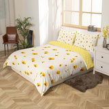 Botanical Duvet Cover Full Yellow Flowers and Grid Floral Garden Pattern Printed on Cream White Bedding Set,Blossom Kawaii Reversible Kids Bedroom Comforter Cover for Teen Toddler,Lightweight,Zipper Erosebridal