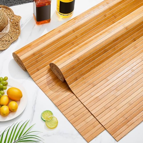 Juexica 2 Pcs Natural Bamboo Wall Panel 4 x 2 ft Bamboo Covering Renewable Pole Wrap Fencing Wainscoting Room Divider for Interior Wall Decoration Bedroom Living Room Ceiling Tiles Outdoor Kitchen Juexica