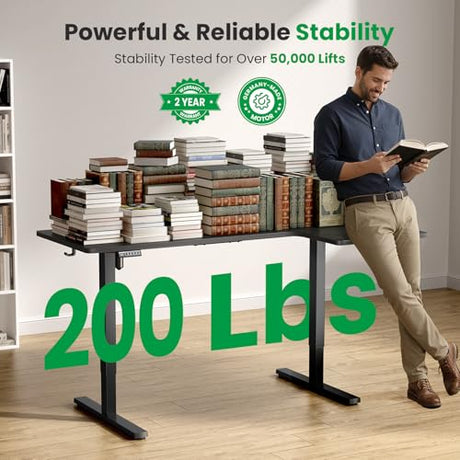 DeskShow L-Shaped Standing Desk - 63 Inch Adjustable Corner Standing Desk with Flexible Monitor Stand, Electric Sit Stand Computer Table with Memory Controller for Home Office DeskShow