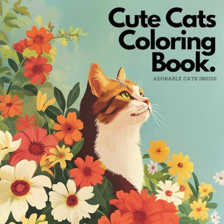 Cute Cats Coloring Book: Adorable Cat Coloring pages for all ages, kids, adults, seniors. Lovely Kittens and Flowers for Stress Relief and Fun (Relaxation by Creativity) WoodArtSupply