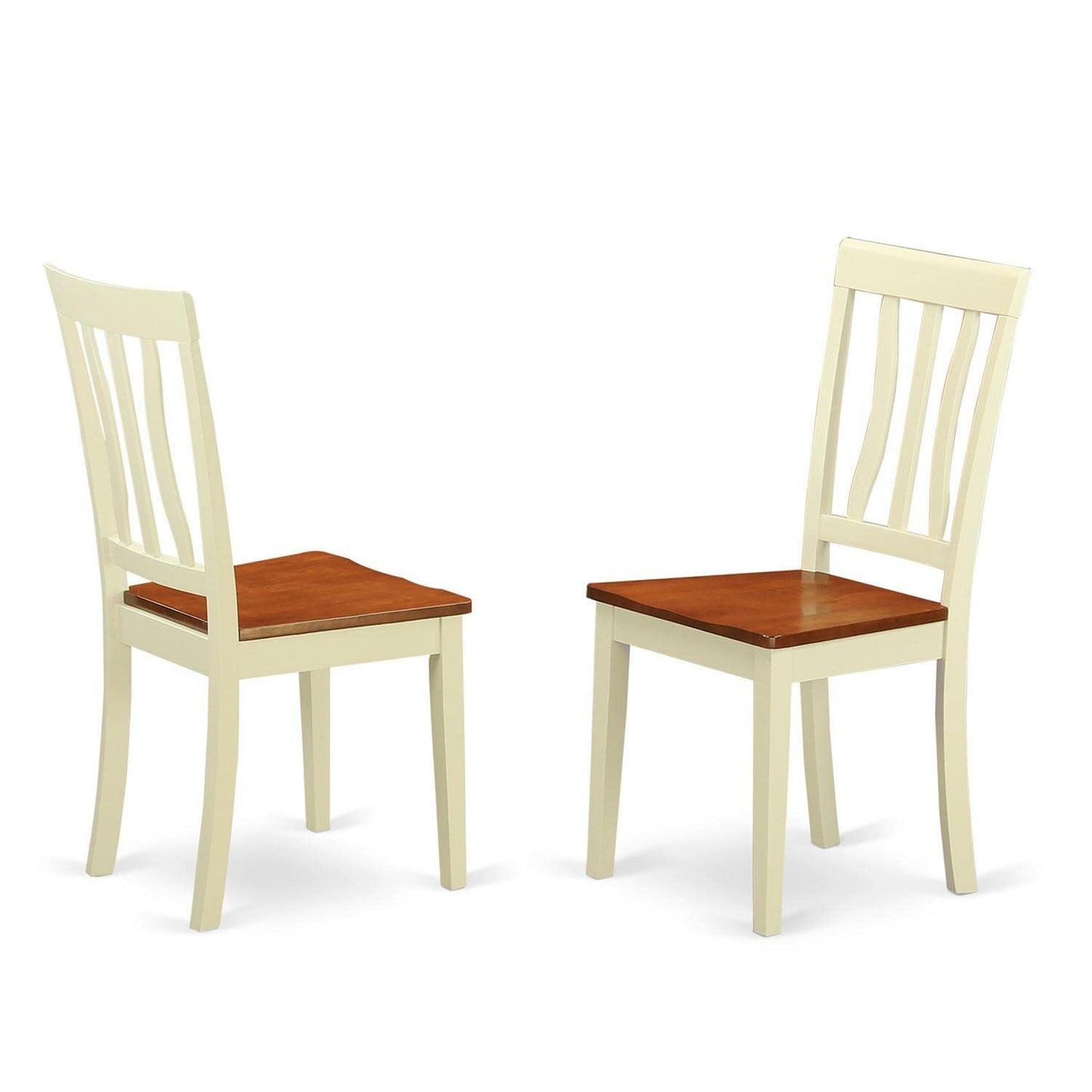 East West Furniture Antique Dining Room Slat Back Solid Wood Seat Chairs, Set of 2, Buttermilk & Cherry