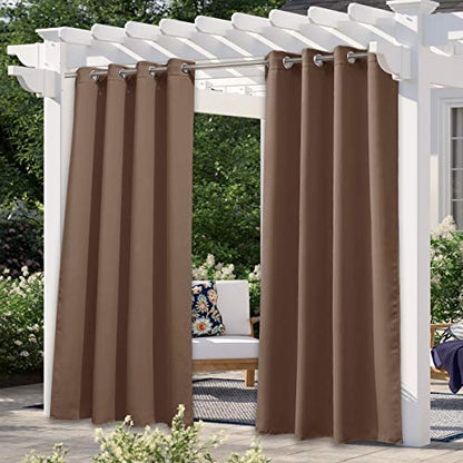 NICETOWN Gazebo Curtains Outdoor Waterproof, Patio Privacy Panels Thermal Insulated Blackout Privacy Grommet Sunlight Blocking Curtains for Gazebo, Porch, Pavilion, W52 x L108, Tan, 1 Panel - WoodArtSupply