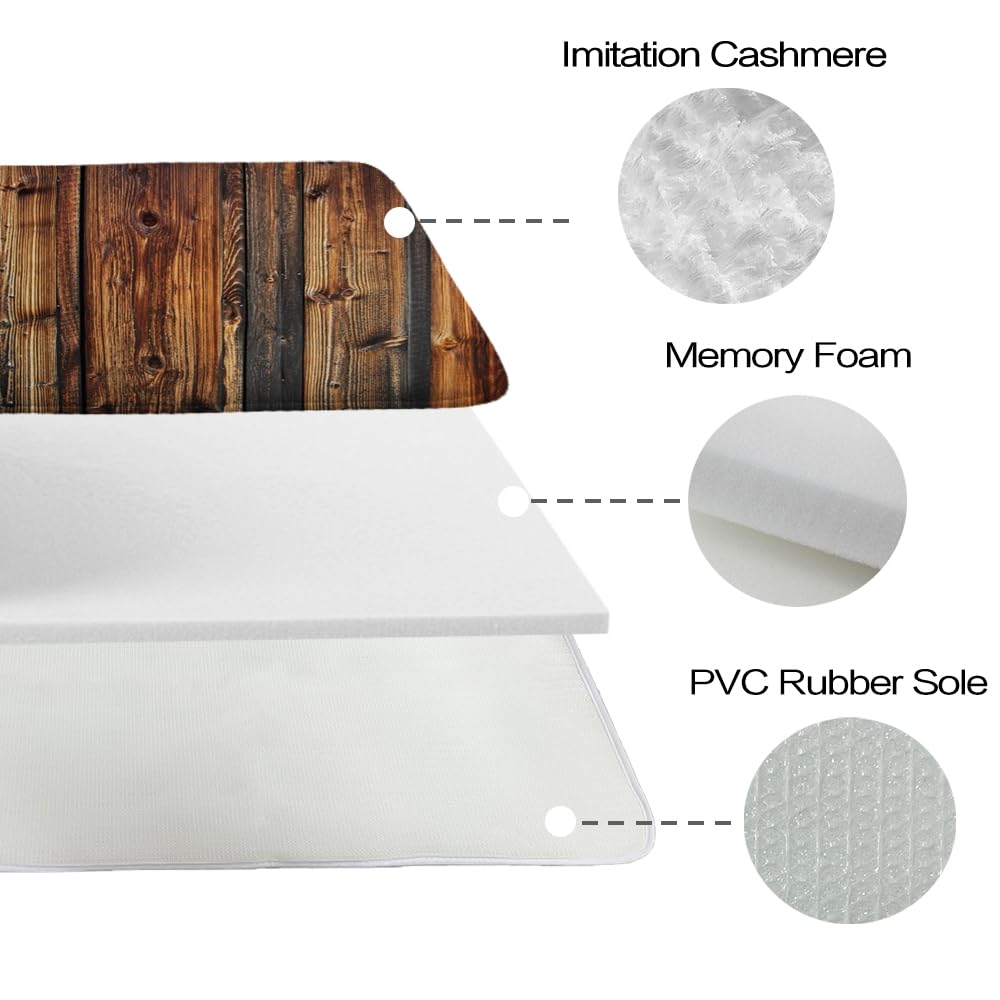 Final Friday Rustic Farmhouse Wooden Board Print Bathroom Rugs and Mats Sets 3 Piece, Wood Western Country Bath Mat 20 x 31 in, Coral Velvet Memory Foam U-Shaped Contour Shower Mat Non Slip Absorbent Final Friday