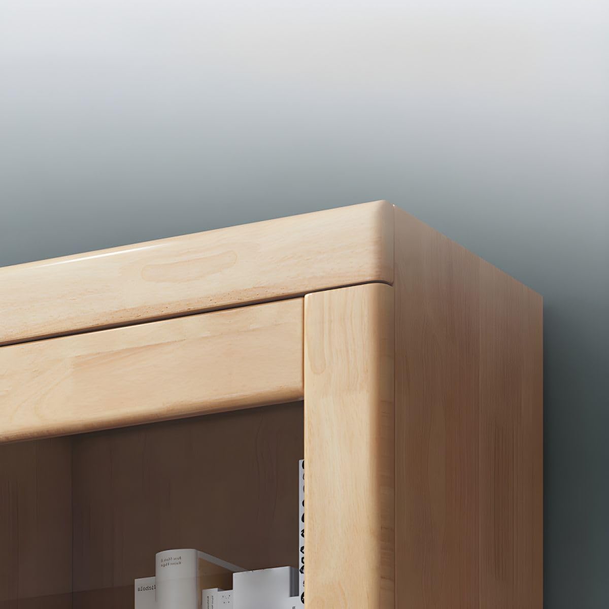 KWOKING Contemporary Rubber Wood Bookshelf with Glass Doors - Versatile Storage for Home and Office KWOKING