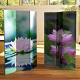 Red Lantern 6 ft. Tall Double Sided Lotus Blossom Canvas Room Divider, Multicolor Red Lantern