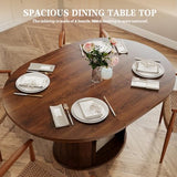 VICBARLEY Oval Extendable Dining Table with Storage,59" Storage Kitchen Table for 4-8 People with Curved Sliding Door Fluted Wood Coffee Table Thickened Tabletop for Dining Room/Kitchen,Brown VICBARLEY
