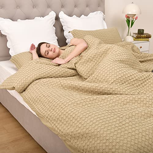 PHF 100% Cotton Waffle Duvet Cover Full, Ultra Soft Skin-Friendly Duvet Cover Set for All Season, Luxury Decorative Textured Comforter Cover with Pillow Shams Bedding Collection, 80"x90", Khaki PHF
