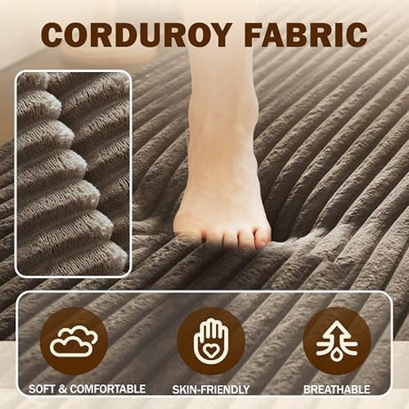 78" Full Size Convertible Futon Sofa Bed, Plush Corduroy Folding Sleeper Sofa Bed with Pillow, Foam Mattress Futon Loveseat Couch, No Assembly Floor Couches for Living Room, Playroom, Apartment, Brown extrasleep
