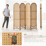 Asnefeli 4 Panel Room Divider, Double Hinged Foldable Wooden Room Divider, Individual Privacy Screen Made of Hand-Woven Rattan, Portable Wall Divider for Home Office Bedroom Bathroom (Natural) Asnefeli