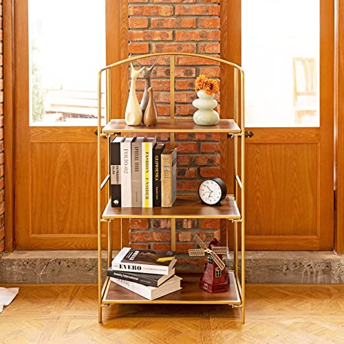 Crofy 3-Tier Gold Folding Bookshelf - Versatile Metal Bookcase for Stylish Storage Crofy